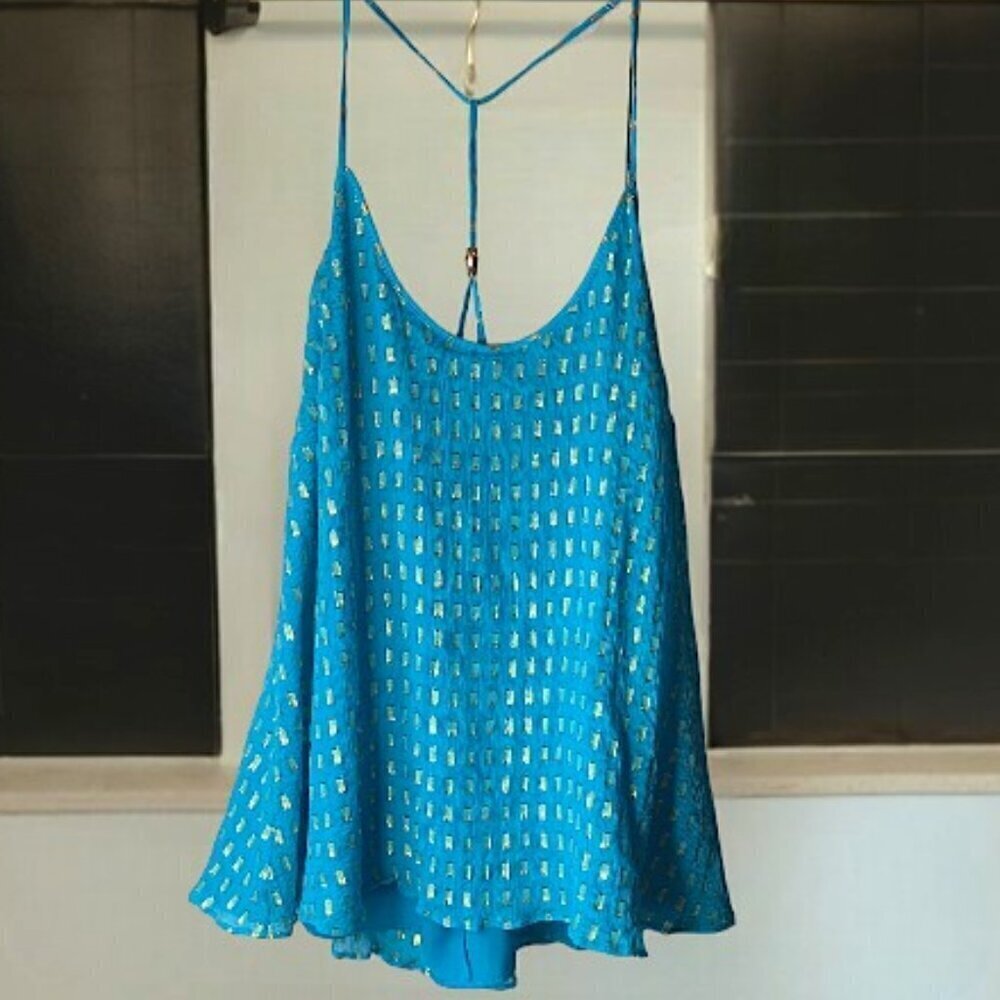 Lilly Pulitzer Aqua and Gold Silk Maisy Racerback Camisole Size XS